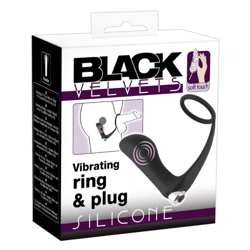 Черное эрекционное кольцо с анальной вибропробкой Vibrating Ring & Plug (черный)
