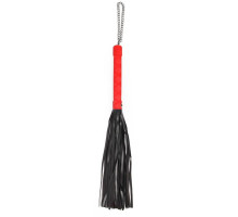 Черная многохвостая плеть-флоггер с красной ручкой - 40 см. (черный с красным)