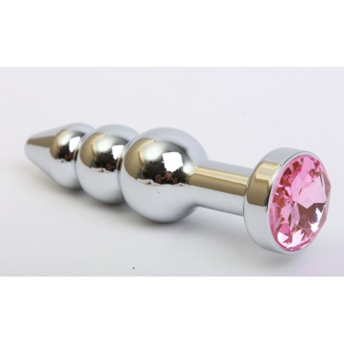 Серебристая анальная ёлочка с розовым кристаллом - 11,2 см. (розовый)