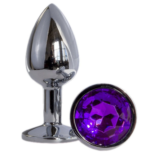 Металлическая анальная втулка с фиолетовым кристаллом - 7,2 см. (фиолетовый)