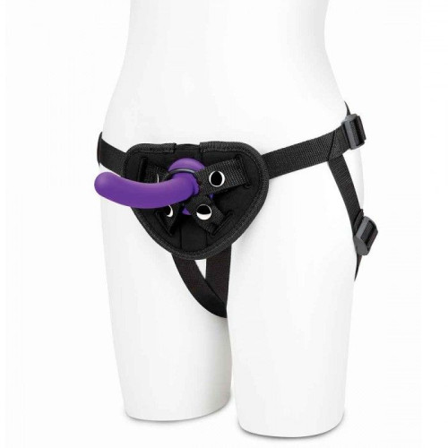 Фиолетовый поясной фаллоимитатор Strap on Harness & 5in Dildo Set - 12,25 см. (фиолетовый с черным)