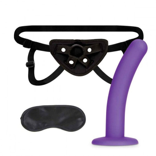 Фиолетовый поясной фаллоимитатор Strap on Harness & 5in Dildo Set - 12,25 см. (фиолетовый с черным)