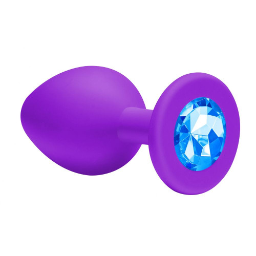 Малая фиолетовая анальная пробка Emotions Cutie Small с голубым кристаллом - 7,5 см. (нежно-голубой)