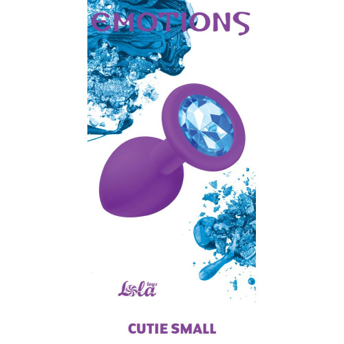 Малая фиолетовая анальная пробка Emotions Cutie Small с голубым кристаллом - 7,5 см. (нежно-голубой)