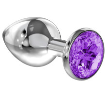 Большая серебристая анальная пробка Diamond Purple Sparkle Large с фиолетовым кристаллом - 8 см. (фиолетовый)