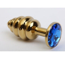Золотистая рифлёная пробка с синим стразом - 8,2 см. (синий)