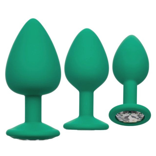 Набор из трёх зеленых анальных пробок с кристаллом Cheeky Gems (зеленый)