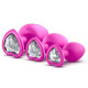 Набор розовых анальных пробок с прозрачным кристаллом-сердечком Bling Plugs Training Kit (розовый)