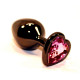 Чёрная анальная пробка с розовым стразом-сердцем - 8 см. (розовый)