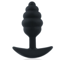Черная ребристая анальная втулка с ограничителем - 9 см. (черный)