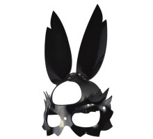 Черная лаковая кожаная маска  Зайка  с длинными ушками (черный)