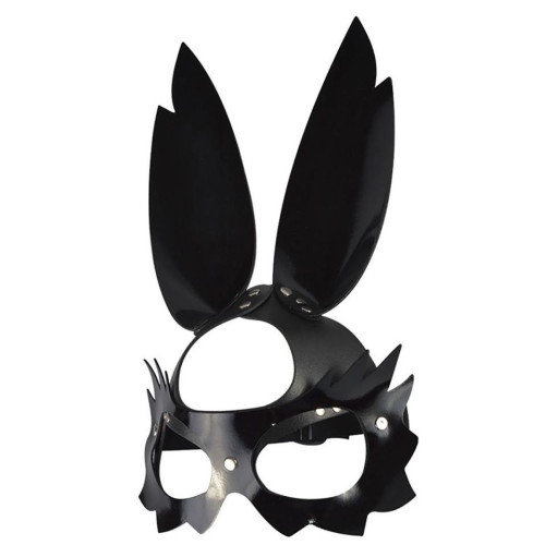 Черная лаковая кожаная маска  Зайка  с длинными ушками (черный)