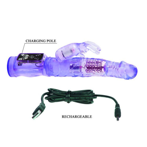 Фиолетовый вибратор-кролик с функцией ротации - 21,5 см. (фиолетовый)