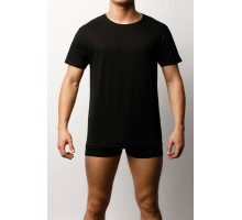 Мужская хлопковая футболка с коротким рукавом и круглым вырезом (черный|S)