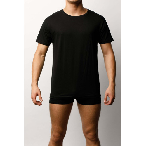 Мужская хлопковая футболка с коротким рукавом и круглым вырезом (черный|M)
