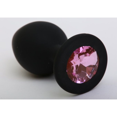 Чёрная силиконовая пробка с розовым стразом - 9,5 см. (розовый)