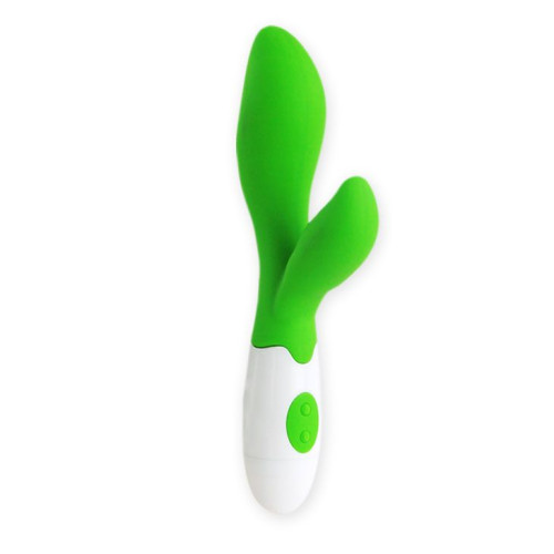 Зеленый вибратор Owen с клиторальным отростком - 20 см. (зеленый)