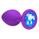 Большая фиолетовая анальная пробка Emotions Cutie Large с голубым кристаллом - 10 см. (нежно-голубой)