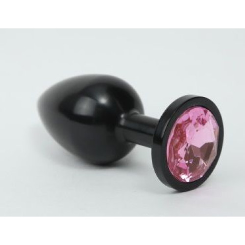 Чёрная анальная пробка с розовым стразом - 7,6 см. (розовый)