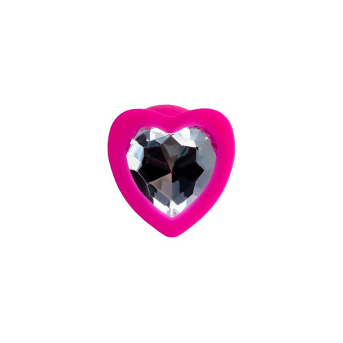 Розовая анальная втулка Diamond Heart с прозрачным кристаллом - 7 см. (прозрачный)
