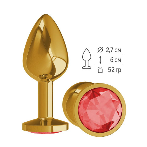 Золотистая анальная втулка с красным кристаллом - 7 см. (красный)