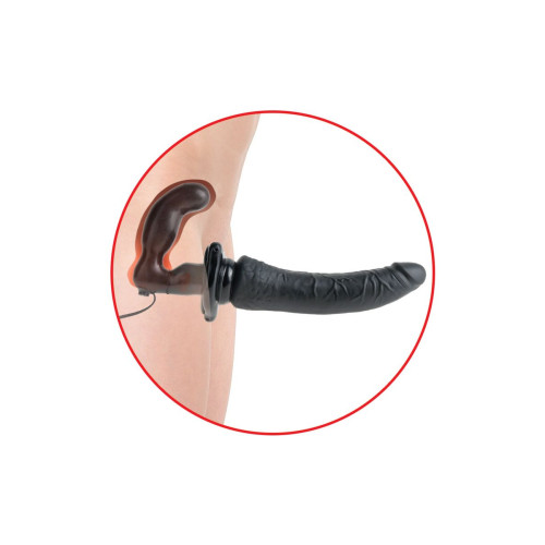 Черный страпон с вагинальной пробкой Deluxe Vibrating Penetrix Strap-On - 19 см. (черный)