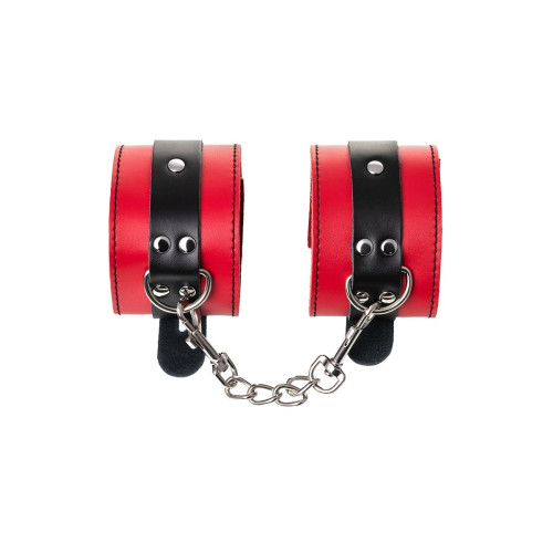 Красно-черные кожаные наручники со сцепкой (красный с черным)
