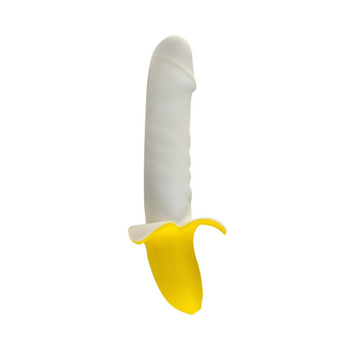 Мощный пульсатор в форме банана Banana Pulsator - 19,5 см. (белый с желтым)