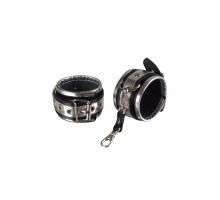 Серебристо-чёрные кожаные наручники (серебристый с черным)