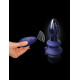 Синий конический стеклянный вибростимулятор с пультом ДУ и присоской - 10,2 см. (синий)
