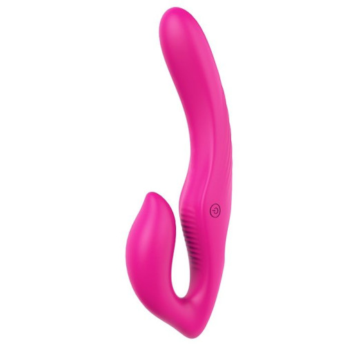 Ярко-розовый безремневой страпон REMOTE DOUBLE DIPPER - 22 см. (ярко-розовый)