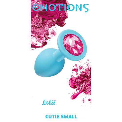 Малая голубая анальная пробка Emotions Cutie Small с розовым кристаллом - 7,5 см. (розовый)