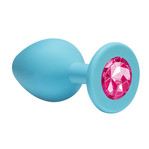 Малая голубая анальная пробка Emotions Cutie Small с розовым кристаллом - 7,5 см. (розовый)