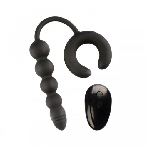 Черный анальный вибростимулятор с эрекционным кольцом (черный)