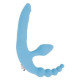 Голубой безремневой страпон с анальным отростком и вибрацией - 15 см. (голубой)