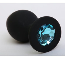Чёрная силиконовая пробка с голубым стразом - 8,2 см. (голубой)