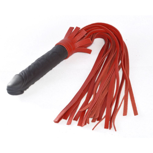 Красная плеть  Ракета А  с рукоятью из латекса и хвостами из кожи - 50 см. (красный с черным)