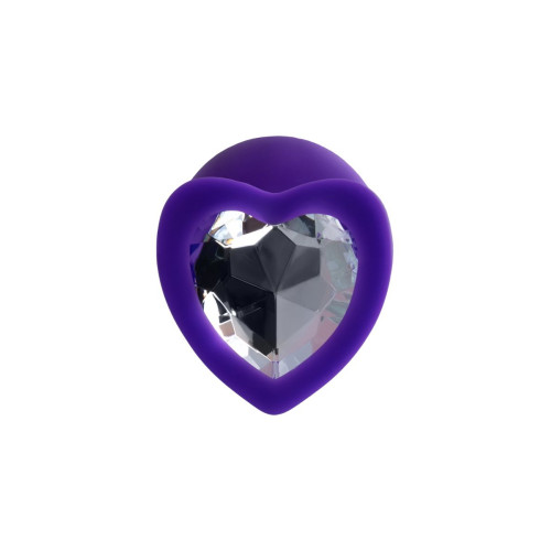 Фиолетовая анальная втулка Diamond Heart с прозрачным кристаллом - 8 см. (прозрачный)