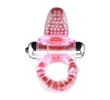 Эрекционное кольцо с вибростимулятором клитора в форме язычка (розовый)