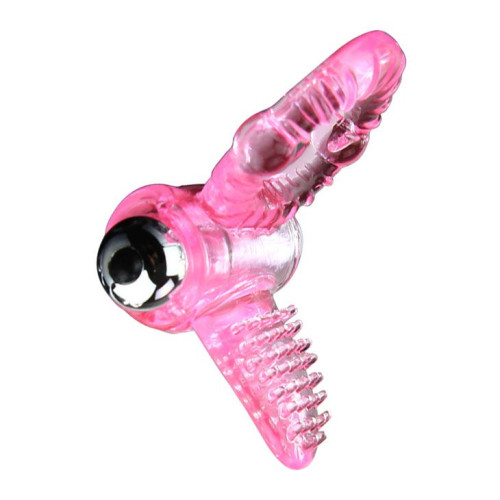 Эрекционное кольцо с вибростимулятором клитора в форме язычка (розовый)