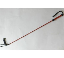 Плетеный длинный красный лаковый стек с наконечником-кисточкой - 85 см. (красный с черным)