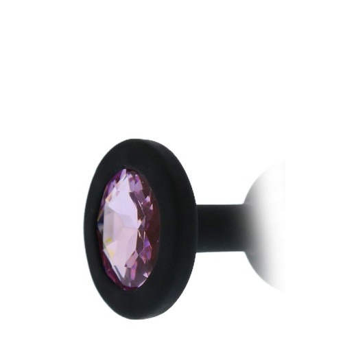 Черная гладкая анальная пробка с розовым кристаллом - 7 см. (черный)