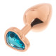 Золотистая анальная пробка OYO с голубым кристаллом-сердцем - 7,3 см. (голубой)