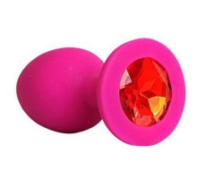 Ярко-розовая анальная пробка с красным кристаллом - 9,5 см. (красный)