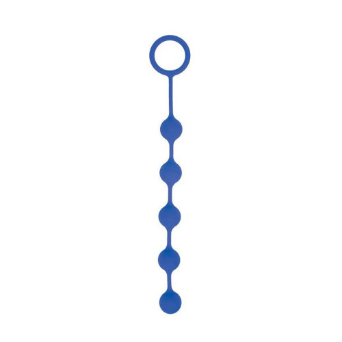 Синяя анальная цепочка с кольцом-ограничителем - 23 см. (синий)