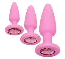 Набор из 3 розовых анальных пробок Crystal Booty Kit (розовый)
