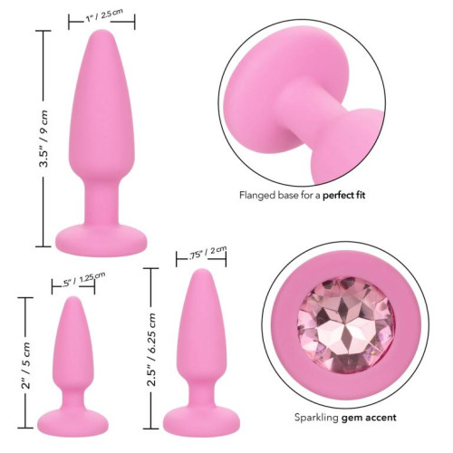 Набор из 3 розовых анальных пробок Crystal Booty Kit (розовый)