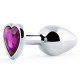 Серебристая анальная пробка с фиолетовым кристаллом-сердечком - 8 см. (фиолетовый)