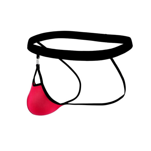 Розовые сексуальные трусы-джоки на тонких черных ремешках (розовый с черным|L)
