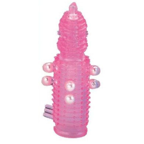 Розовая эластичная насадка на пенис с жемчужинами, точками и шипами Pearl Stimulator - 11,5 см. (розовый)